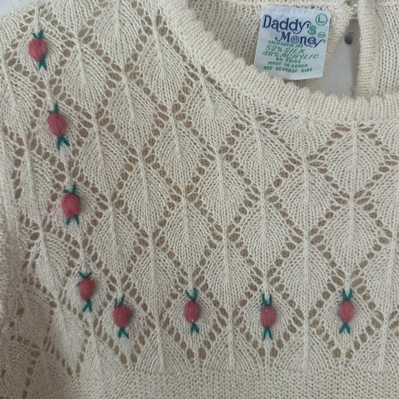 Vintage cream crochet knit jumper, knit embroidered sweater , Daddy’s Money top - Picture 7 of 10
